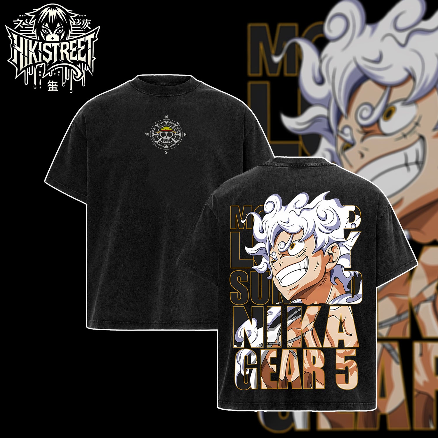[HIKISTREET] Vintage Luffy Gear 5 V2 Acid Washed T-Shirt, One Piece Merch, Anime Washed Oversized Tee, Aesthetic Anime Streetwear Gift