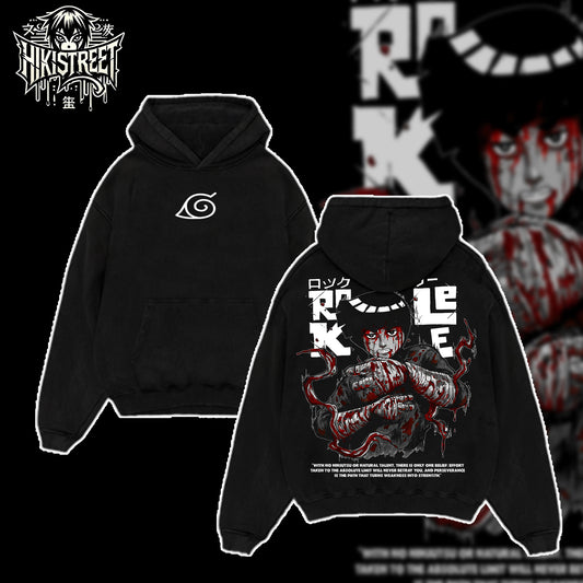 [HIKISTREET] Vintage Rock Lee V2 Acid Washed T-Shirt, Naruto Merch, Anime Washed Oversized Tee, Aesthetic Anime Streetwear Gift