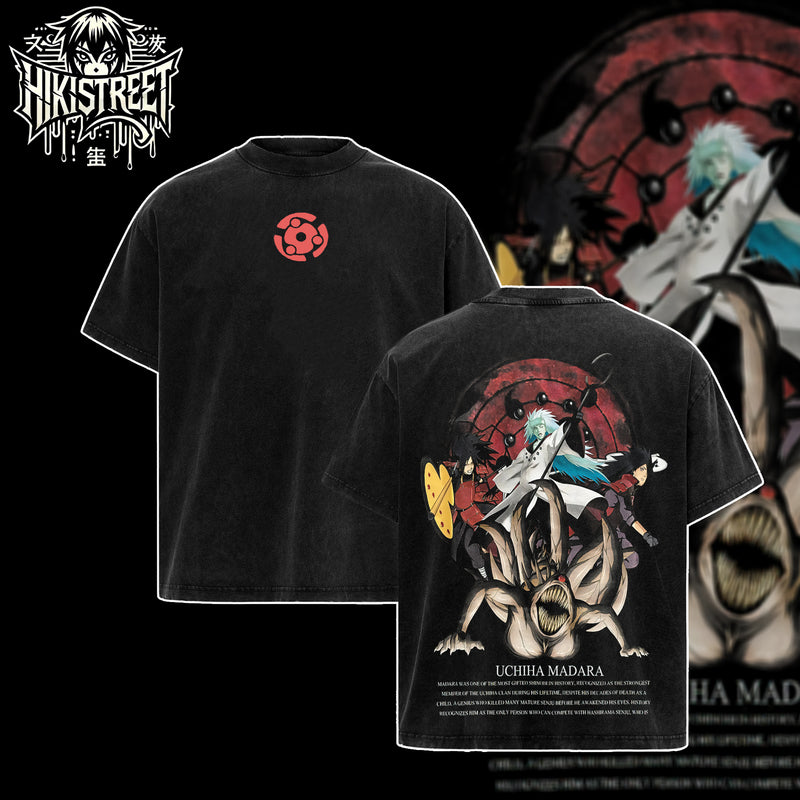 [HIKISTREET] Vintage Uchiha Madara Acid Washed T-Shirt, Naruto Merch, Anime Washed Oversized Tee, Aesthetic Anime Streetwear Gift