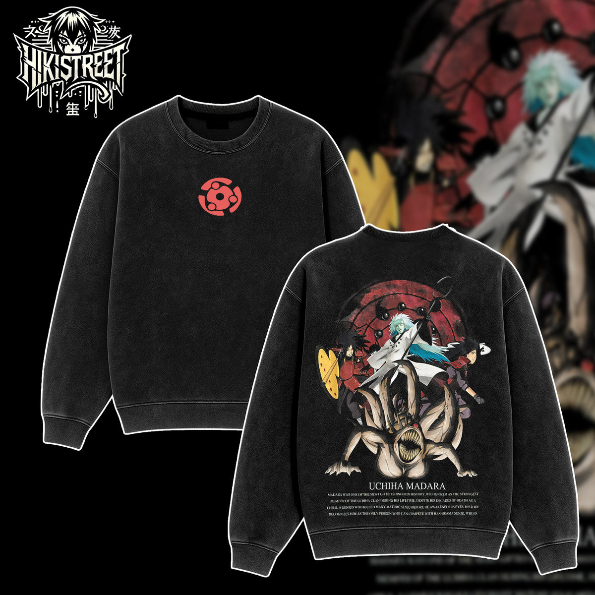 [HIKISTREET] Vintage Uchiha Madara Acid Washed T-Shirt, Naruto Merch, Anime Washed Oversized Tee, Aesthetic Anime Streetwear Gift