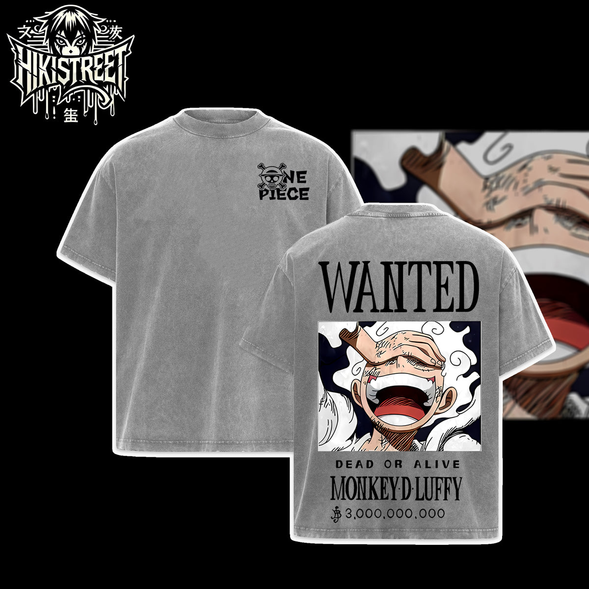 [HIKISTREET] Vintage Luffy Gear 5 V3 Acid Washed T-Shirt, One Piece Merch, Anime Washed Oversized Tee, Aesthetic Anime Streetwear Gift