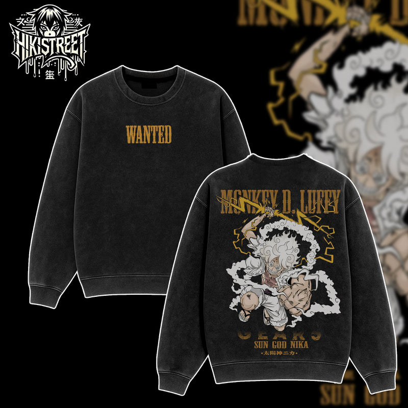 [HIKISTREET] Vintage Luffy Gear 5 V4 Acid Washed T-Shirt, One Piece Merch, Anime Washed Oversized Tee, Aesthetic Anime Streetwear Gift