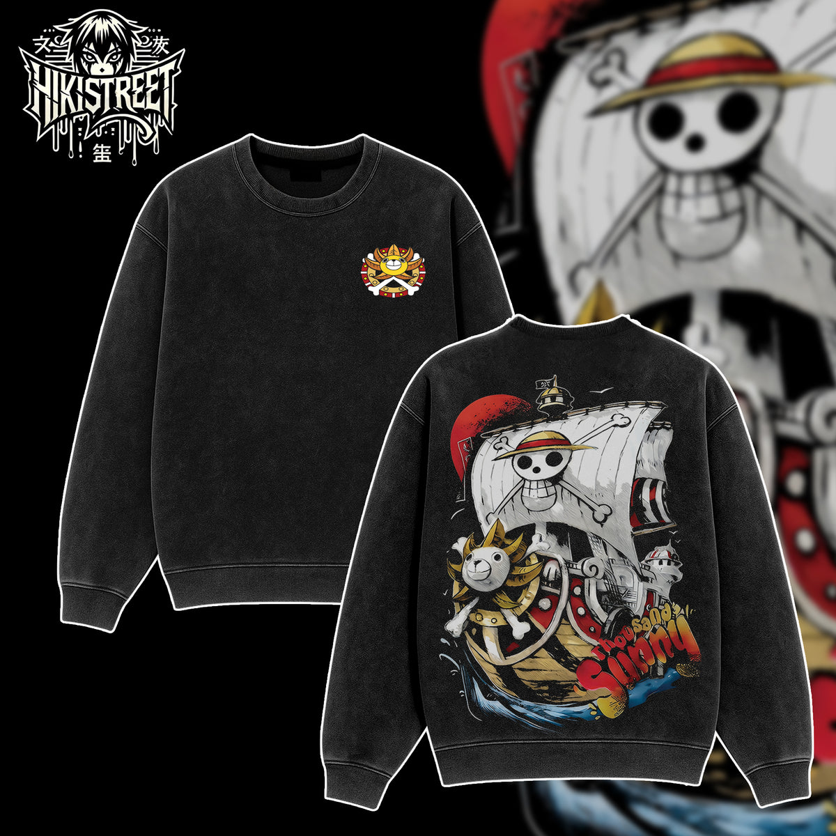 [HIKISTREET] Vintage A Thousand Sunny Acid Washed T-Shirt, One Piece Merch, Anime Washed Oversized Tee, Aesthetic Anime Streetwear Gift