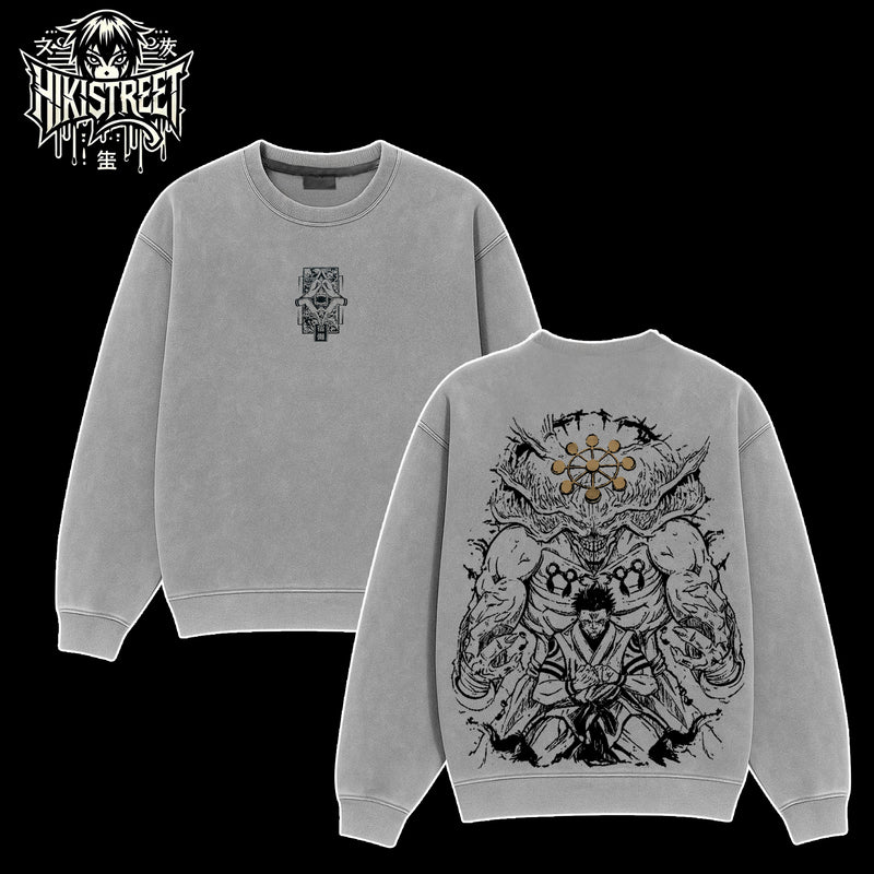 [HIKISTREET] Vintage Sukuna x Mahoraga Acid Washed T-Shirt, Jujutsu Kaisen Merch, Anime Washed Oversized Tee, Aesthetic Anime Streetwear Gift