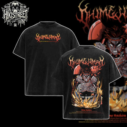 [HIKISTREET] Vintage Gyomei Himejima Stone Hashira Acid Washed T-Shirt, Demon Slayer Merch, Anime Washed Oversized Tee, Aesthetic Anime Streetwear Gift