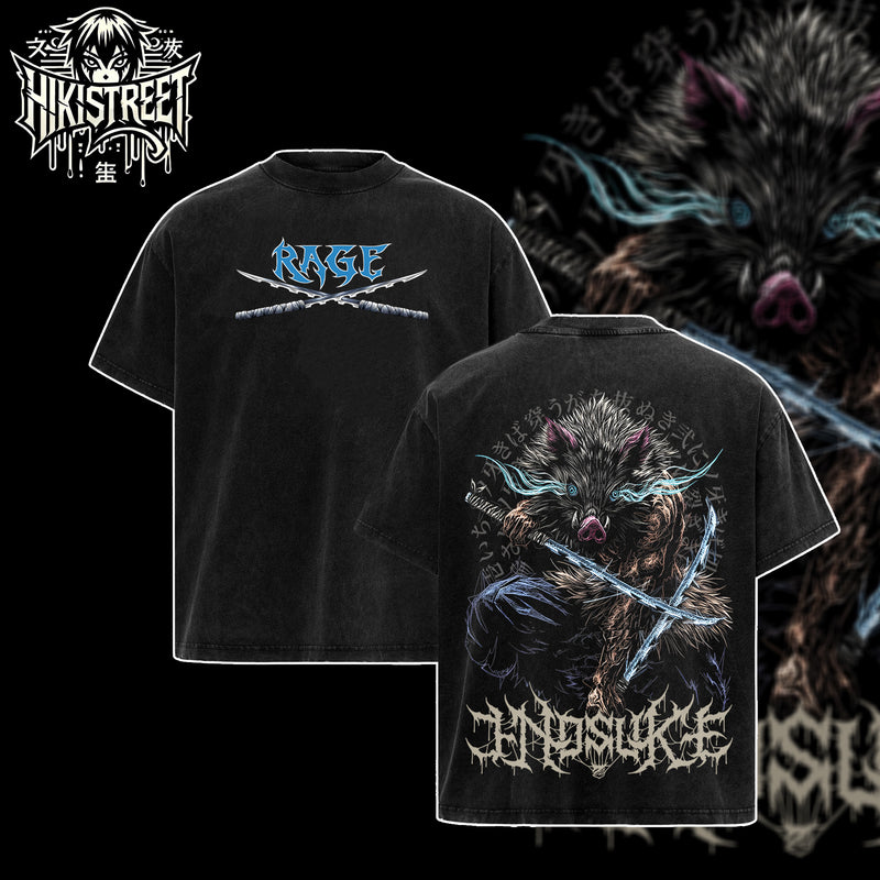 [HIKISTREET] Vintage Inosuke Hashibira Acid Washed T-Shirt, Demon Slayer Merch, Anime Washed Oversized Tee, Aesthetic Anime Streetwear Gift