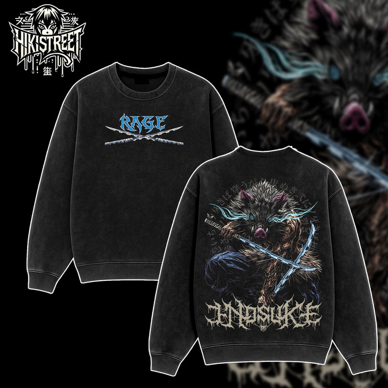 [HIKISTREET] Vintage Inosuke Hashibira Acid Washed T-Shirt, Demon Slayer Merch, Anime Washed Oversized Tee, Aesthetic Anime Streetwear Gift