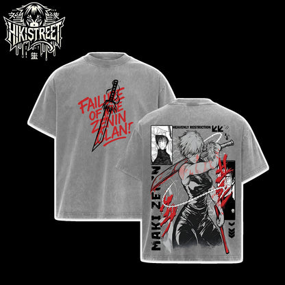 [HIKISTREET] Vintage Maki Zenin V2 Acid Washed T-Shirt, Jujutsu Kaisen Merch, Anime Washed Oversized Tee, Aesthetic Anime Streetwear Gift
