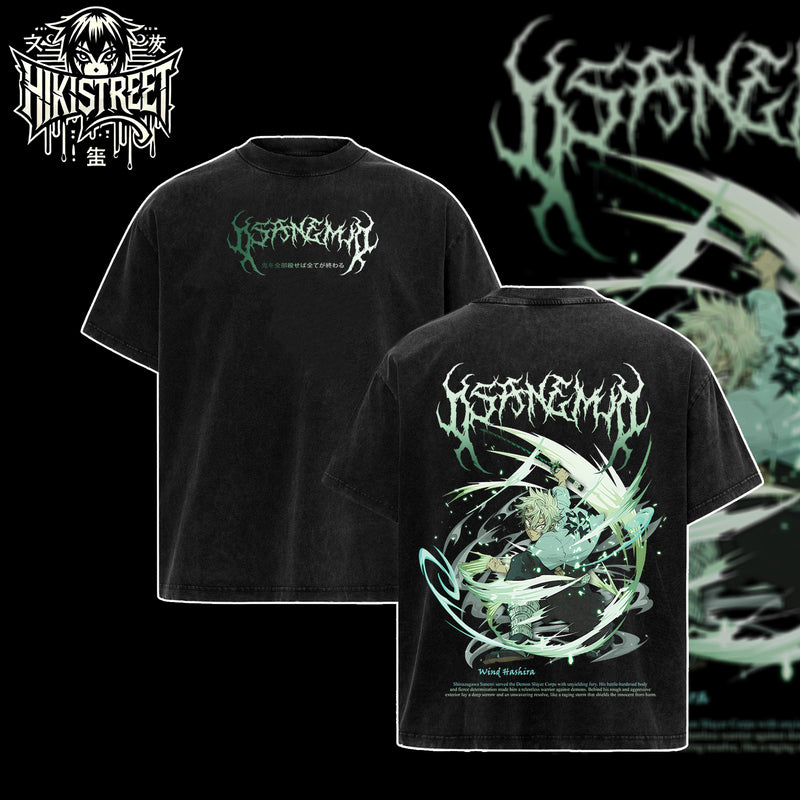 [HIKISTREET] Vintage Sanemi Shinazugawa Acid Washed T-Shirt, Demon Slayer Merch, Anime Washed Oversized Tee, Aesthetic Anime Streetwear Gift