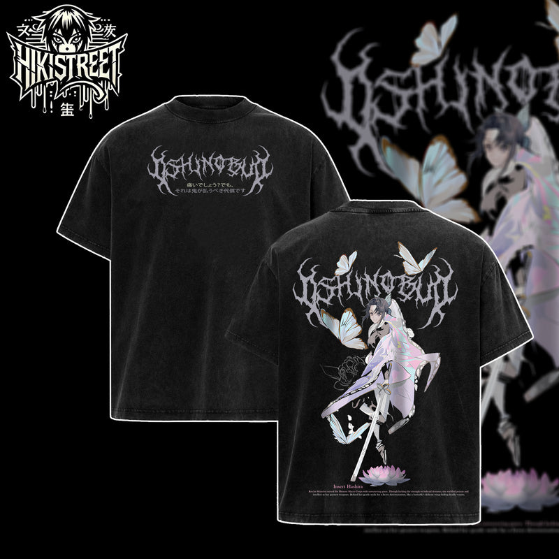 [HIKISTREET] Vintage Shinobu Kocho Acid Washed T-Shirt, Demon Slayer Merch, Anime Washed Oversized Tee, Aesthetic Anime Streetwear Gift