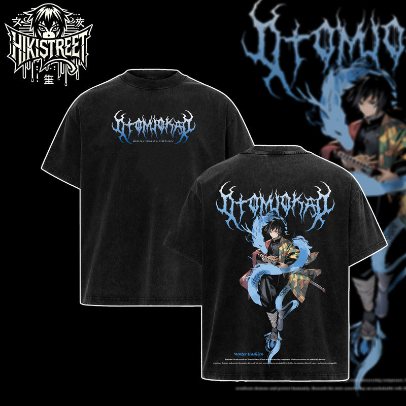 [HIKISTREET] Vintage Giyu Tomioka Acid Washed T-Shirt, Demon Slayer Merch, Anime Washed Oversized Tee, Aesthetic Anime Streetwear Gift