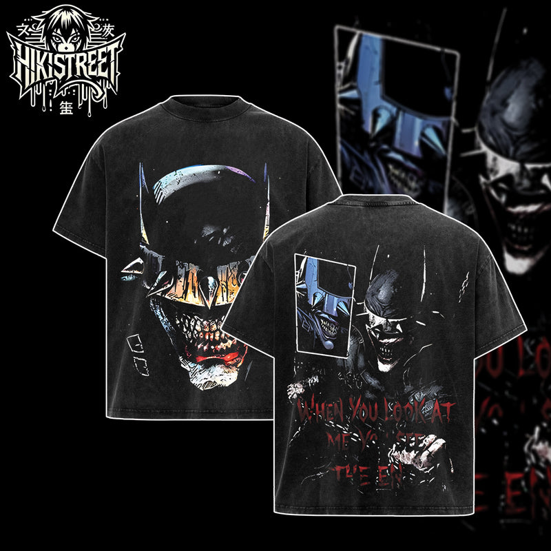 [HIKISTREET] Vintage The Bat Who Laugh V2 Acid Washed T-Shirt, DC Merch, Comics Washed Oversized Tee, Aesthetic Comics Streetwear Gift
