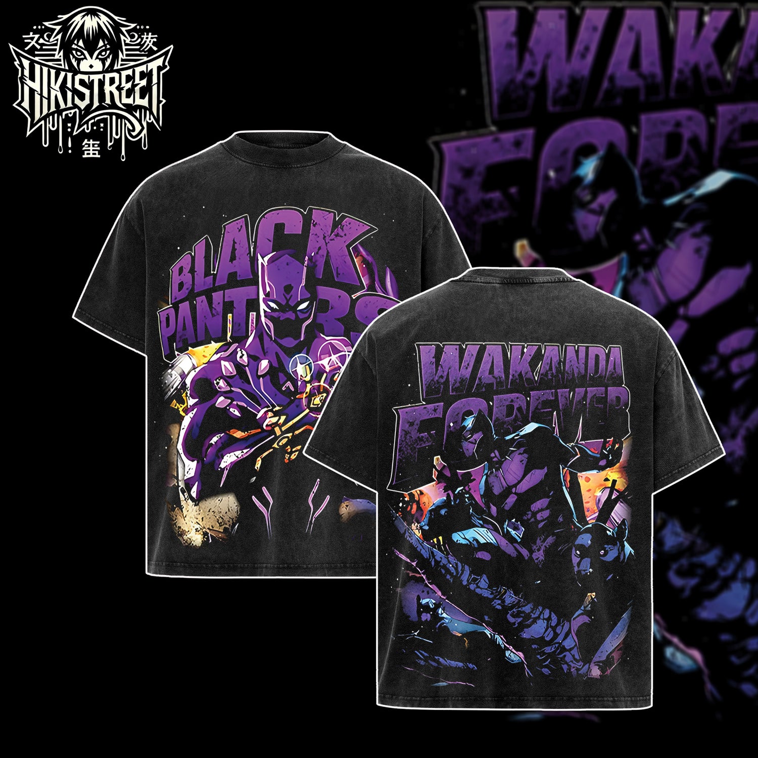 [HIKISTREET] Vintage Black Panther Acid Washed T-Shirt, MCU Merch, Comics Washed Oversized Tee, Aesthetic Comics Streetwear Gift
