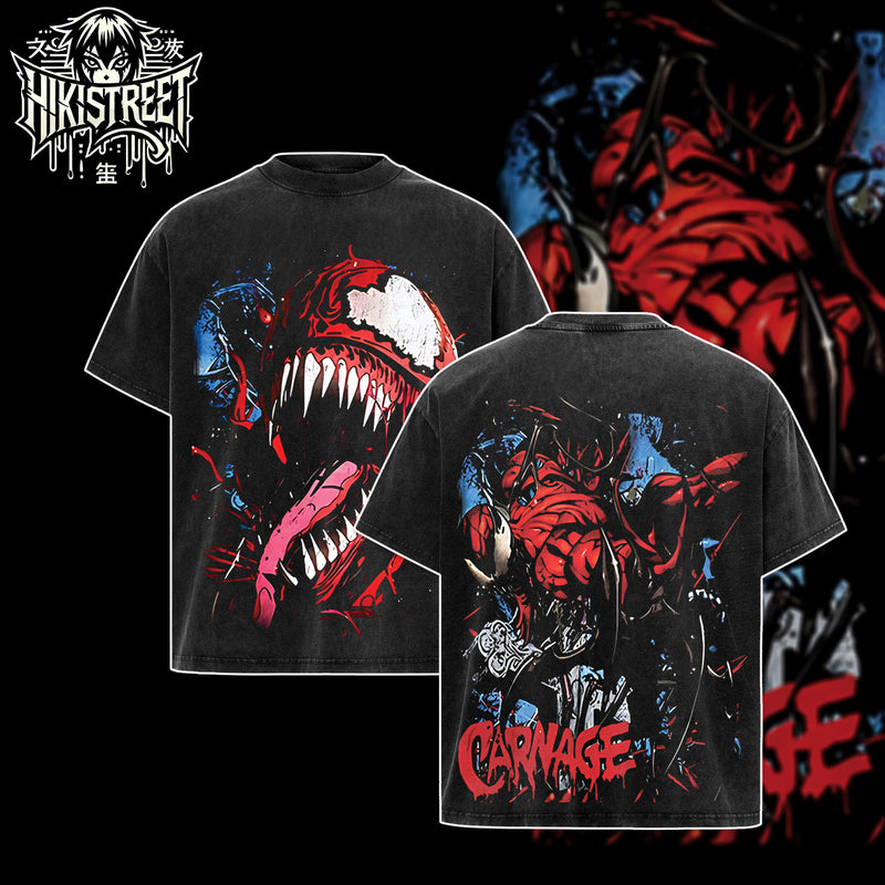 [HIKISTREET] Vintage Carnage Acid Washed T-Shirt, MCU Merch, Comics Washed Oversized Tee, Aesthetic Comics Streetwear Gift