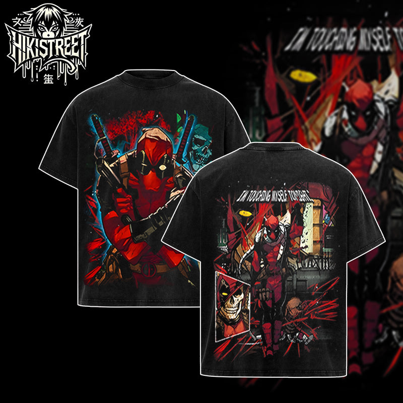 [HIKISTREET] Vintage Deadpool Acid Washed T-Shirt, MCU Merch, Comics Washed Oversized Tee, Aesthetic Comics Streetwear Gift