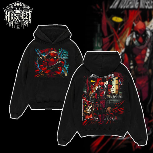 [HIKISTREET] Vintage Deadpool Acid Washed T-Shirt, MCU Merch, Comics Washed Oversized Tee, Aesthetic Comics Streetwear Gift