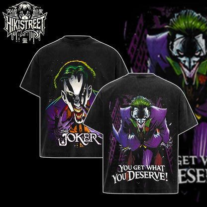 [HIKISTREET] Vintage Joker Acid Washed T-Shirt, DC Merch, Comics Washed Oversized Tee, Aesthetic Comics Streetwear Gift