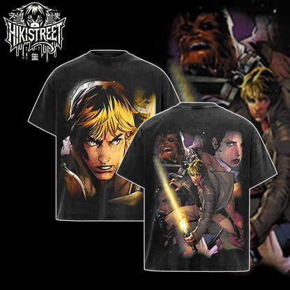 [HIKISTREET] Vintage Luke Skywalker Acid Washed T-Shirt, Star Wars Merch, Movies Washed Oversized Tee, Aesthetic Movies Streetwear Gift
