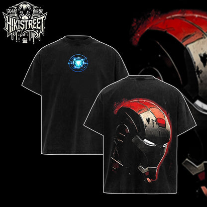 [HIKISTREET] Vintage Iron Man Acid Washed T-Shirt, MCU Merch, Comics Washed Oversized Tee, Aesthetic Comics Streetwear Gift