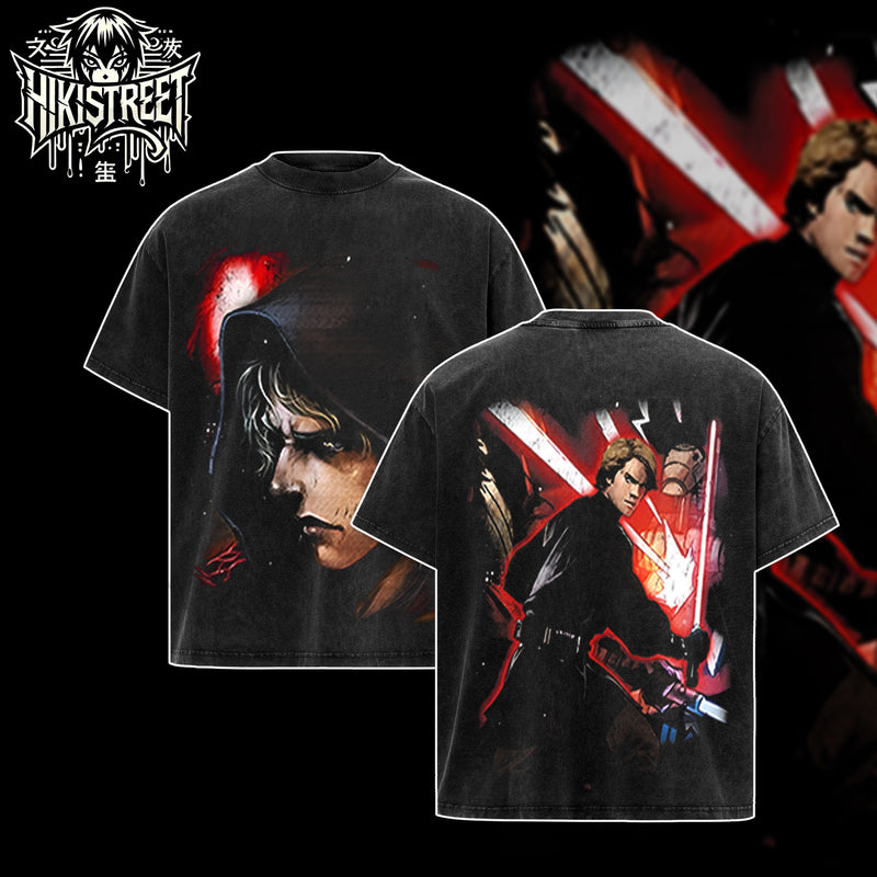 [HIKISTREET] Vintage Anakin Skywalker Acid Washed T-Shirt, Star Wars Merch, Movies Washed Oversized Tee, Aesthetic Movies Streetwear Gift