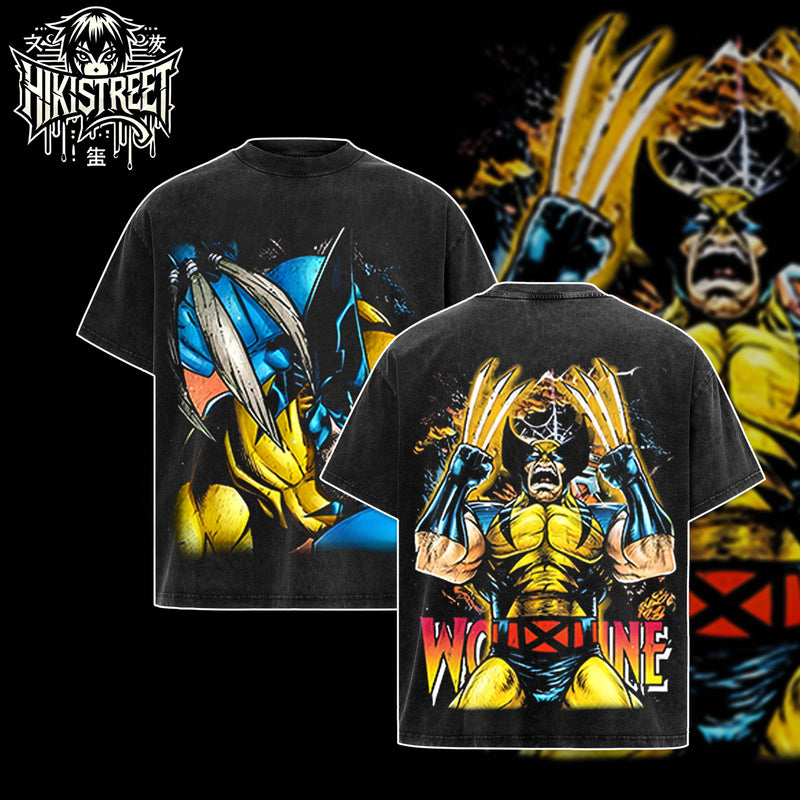 [HIKISTREET] Vintage Wolverine V2 Acid Washed T-Shirt, MCU Merch, Comics Washed Oversized Tee, Aesthetic Comics Streetwear Gift