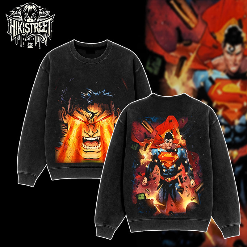 [HIKISTREET] Vintage Super Man Acid Washed T-Shirt, DC Merch, Comics Washed Oversized Tee, Aesthetic Comics Streetwear Gift