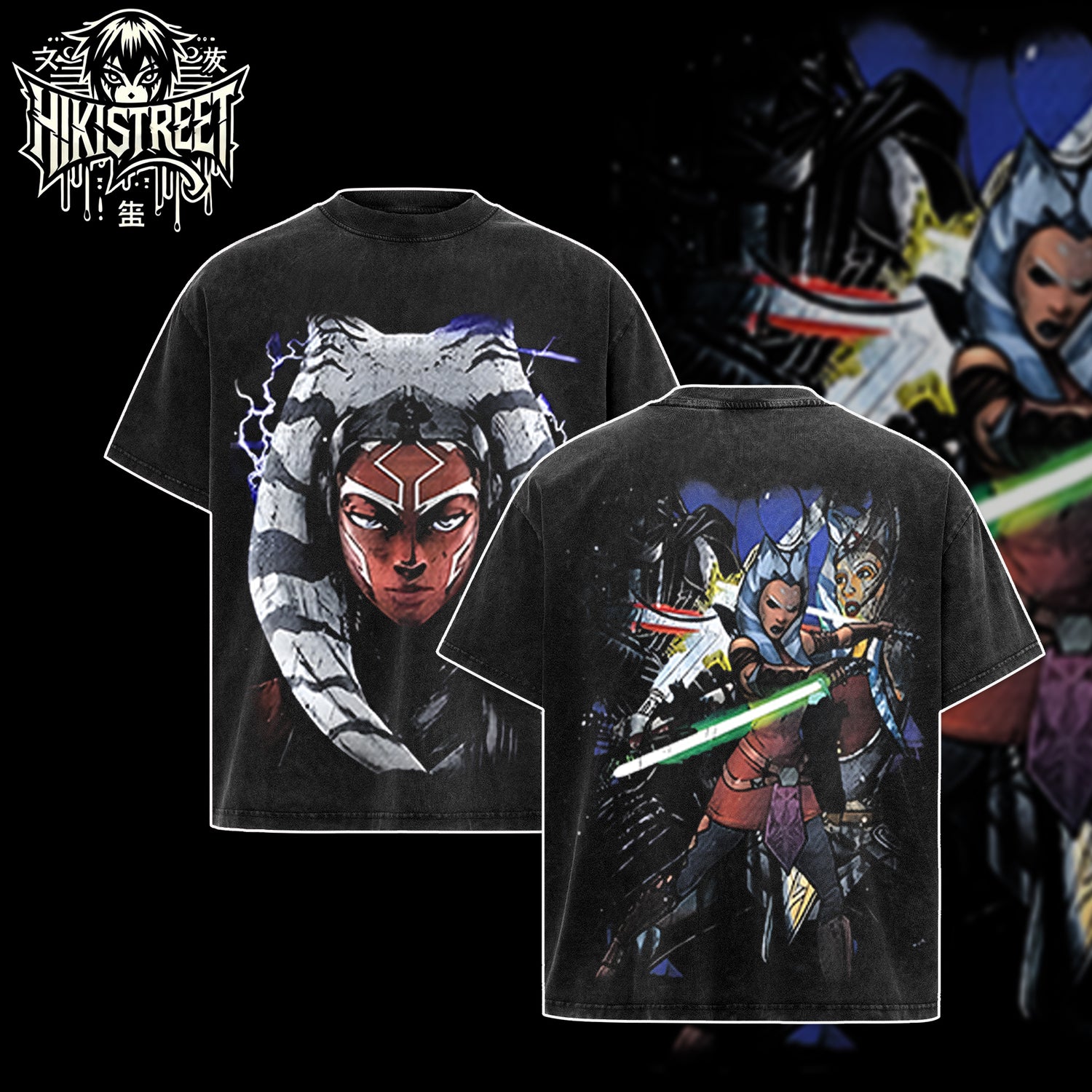 [HIKISTREET] Vintage Ahsoka Tano Acid Washed T-Shirt, Star Wars Merch, Movies Washed Oversized Tee, Aesthetic Movies Streetwear Gift