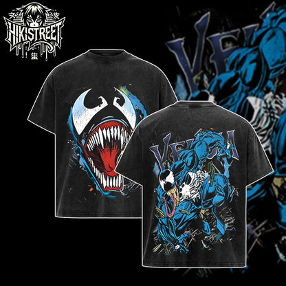 [HIKISTREET] Vintage Venom Acid Washed T-Shirt, MCU Merch, Comics Washed Oversized Tee, Aesthetic Comics Streetwear Gift