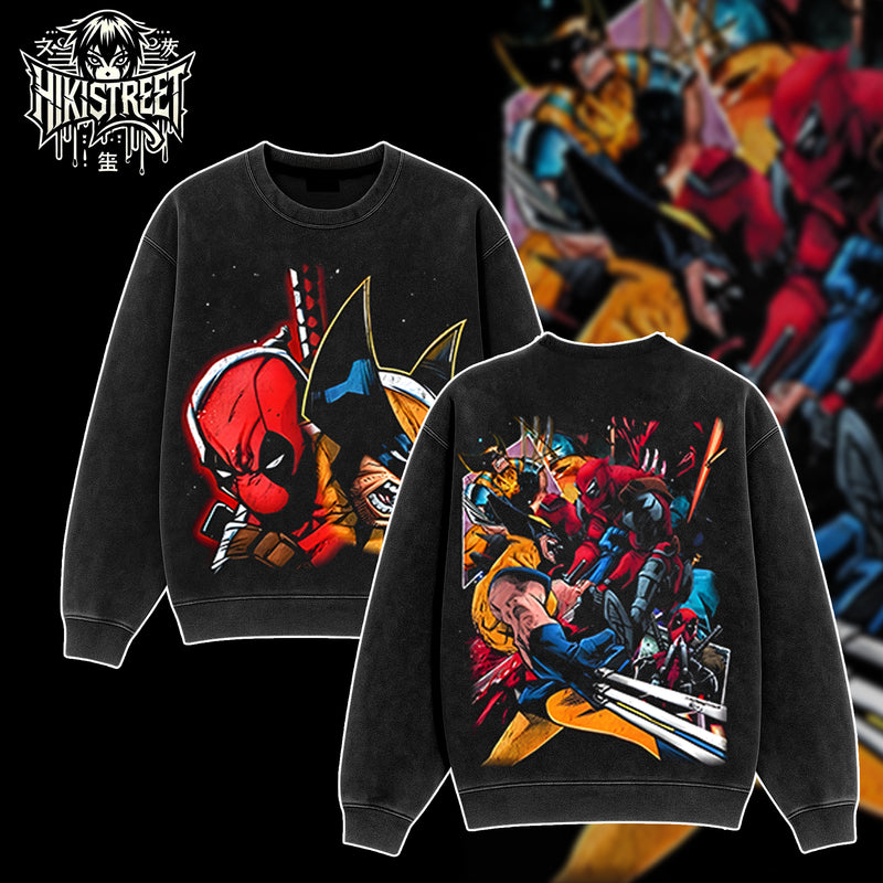 [HIKISTREET] Vintage Deadpool & Wolverine Acid Washed T-Shirt, MCU Merch, Comics Washed Oversized Tee, Aesthetic Comics Streetwear Gift