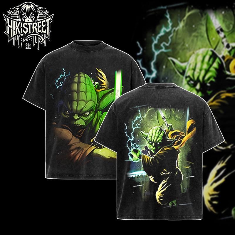 [HIKISTREET] Vintage Yoda Acid Washed T-Shirt, Star Wars Merch, Movies Washed Oversized Tee, Aesthetic Movies Streetwear Gift