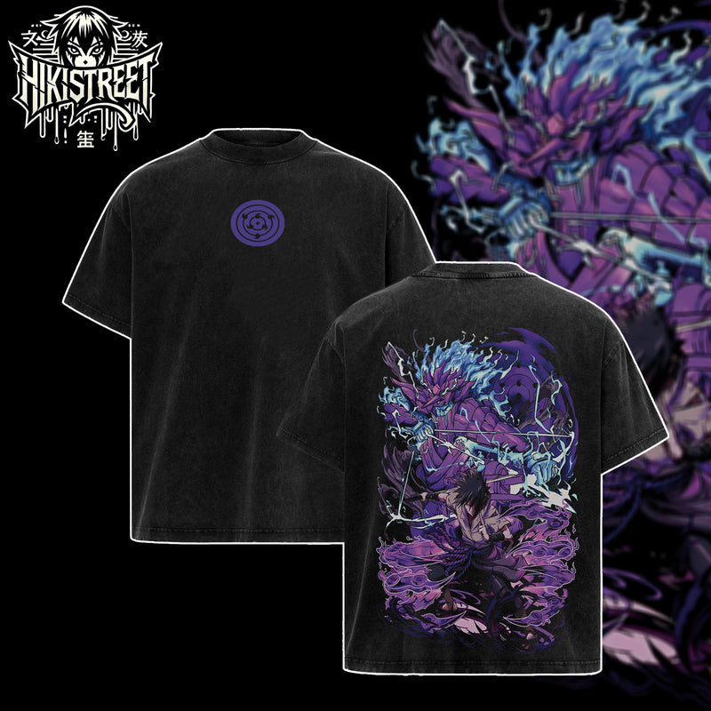 [HIKISTREET] Vintage Sasuke Susano Acid Washed T-Shirt, Naruto Merch, Anime Washed Oversized Tee, Aesthetic Anime Streetwear Gift