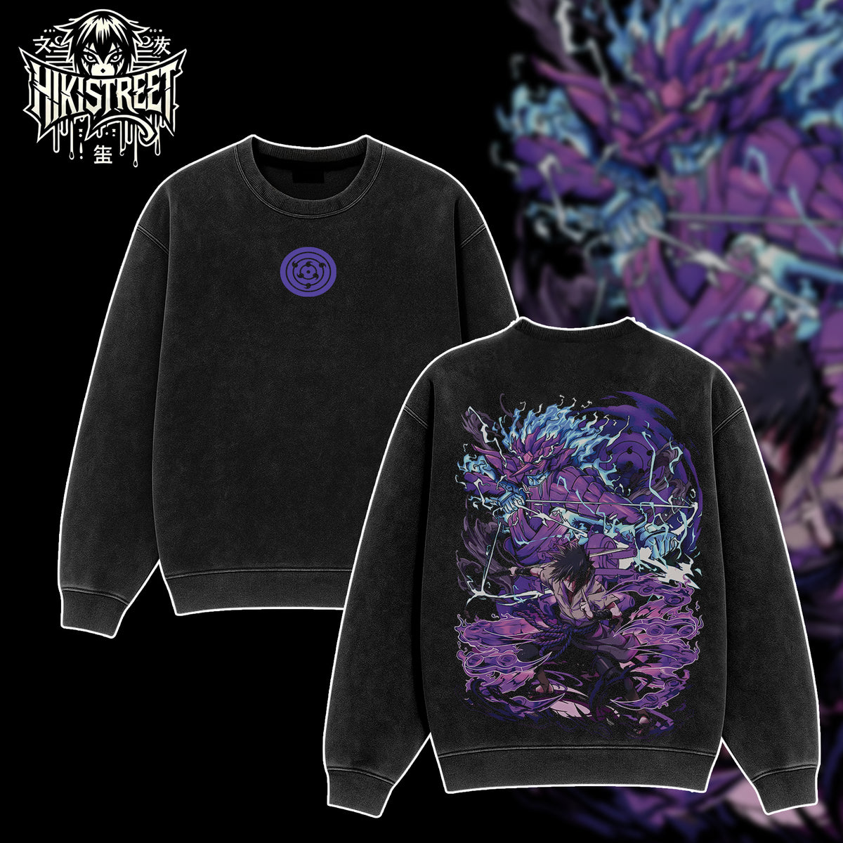 [HIKISTREET] Vintage Sasuke Susano Acid Washed T-Shirt, Naruto Merch, Anime Washed Oversized Tee, Aesthetic Anime Streetwear Gift