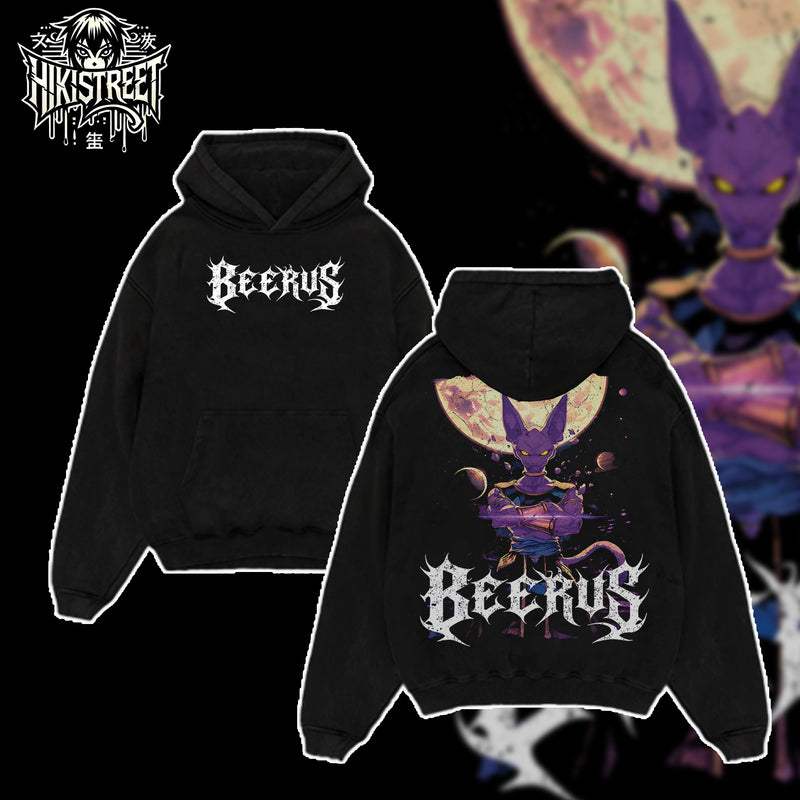 [HIKISTREET] Vintage Beerus Acid Washed T-Shirt, Dragon Ball Merch, Anime Washed Oversized Tee, Aesthetic Anime Streetwear Gift