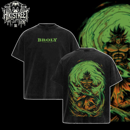 [HIKISTREET] Vintage Broly V2 Acid Washed T-Shirt, Dragon Ball Merch, Anime Washed Oversized Tee, Aesthetic Anime Streetwear Gift