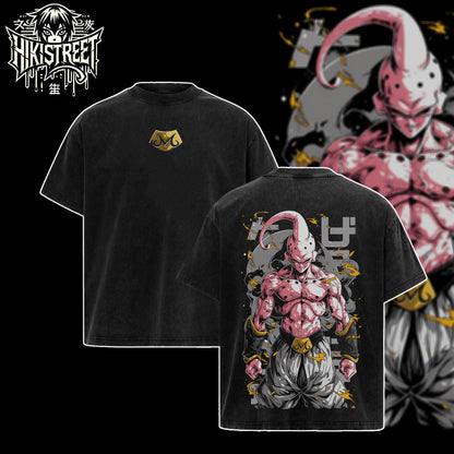 [HIKISTREET] Vintage Majin Buu Acid Washed T-Shirt, Dragon Ball Merch, Anime Washed Oversized Tee, Aesthetic Anime Streetwear Gift