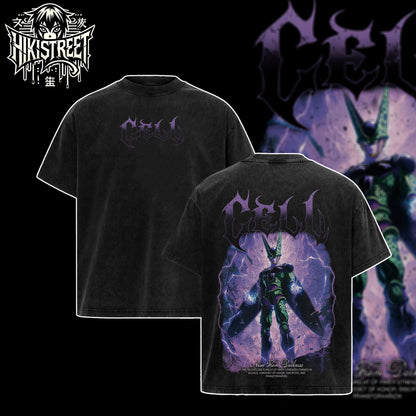 [HIKISTREET] Vintage Cell Acid Washed T-Shirt, Dragon Ball Merch, Anime Washed Oversized Tee, Aesthetic Anime Streetwear Gift