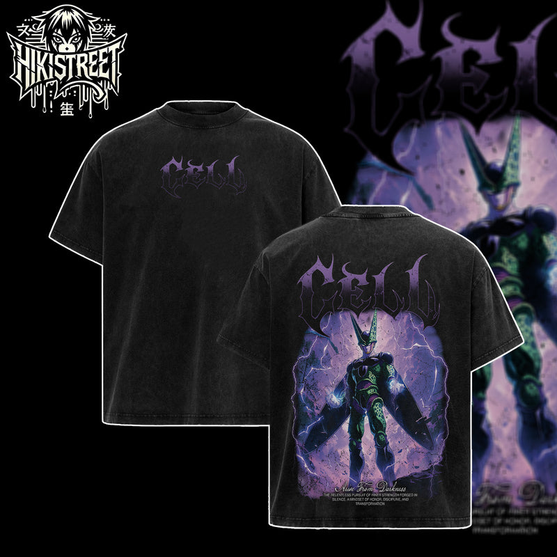 [HIKISTREET] Vintage Cell Acid Washed T-Shirt, Dragon Ball Merch, Anime Washed Oversized Tee, Aesthetic Anime Streetwear Gift