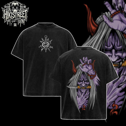 [HIKISTREET] Vintage Reaper Death Seal Acid Washed T-Shirt, Naruto Merch, Anime Washed Oversized Tee, Aesthetic Anime Streetwear Gift