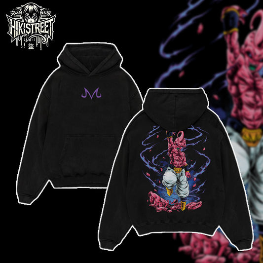 [HIKISTREET] Vintage Evil Buu Acid Washed T-Shirt, Dragon Ball Merch, Anime Washed Oversized Tee, Aesthetic Anime Streetwear Gift