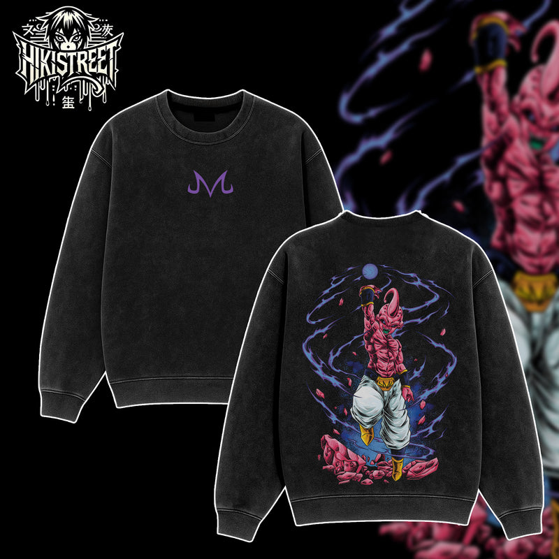 [HIKISTREET] Vintage Evil Buu Acid Washed T-Shirt, Dragon Ball Merch, Anime Washed Oversized Tee, Aesthetic Anime Streetwear Gift