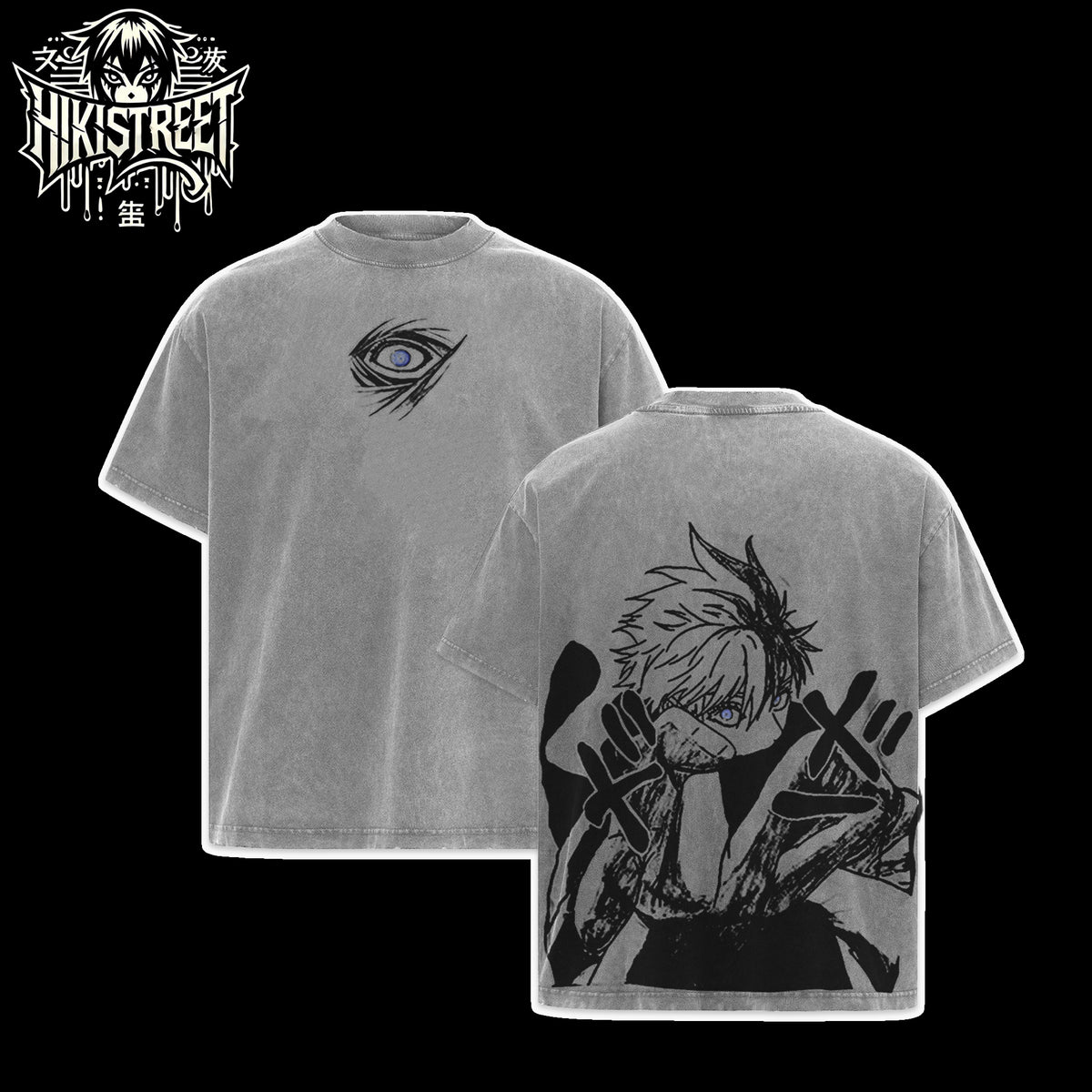 [HIKISTREET] Vintage Gojo Satoru V2 Acid Washed T-Shirt, Jujutsu Kaisen Merch, Anime Washed Oversized Tee, Aesthetic Anime Streetwear Gift