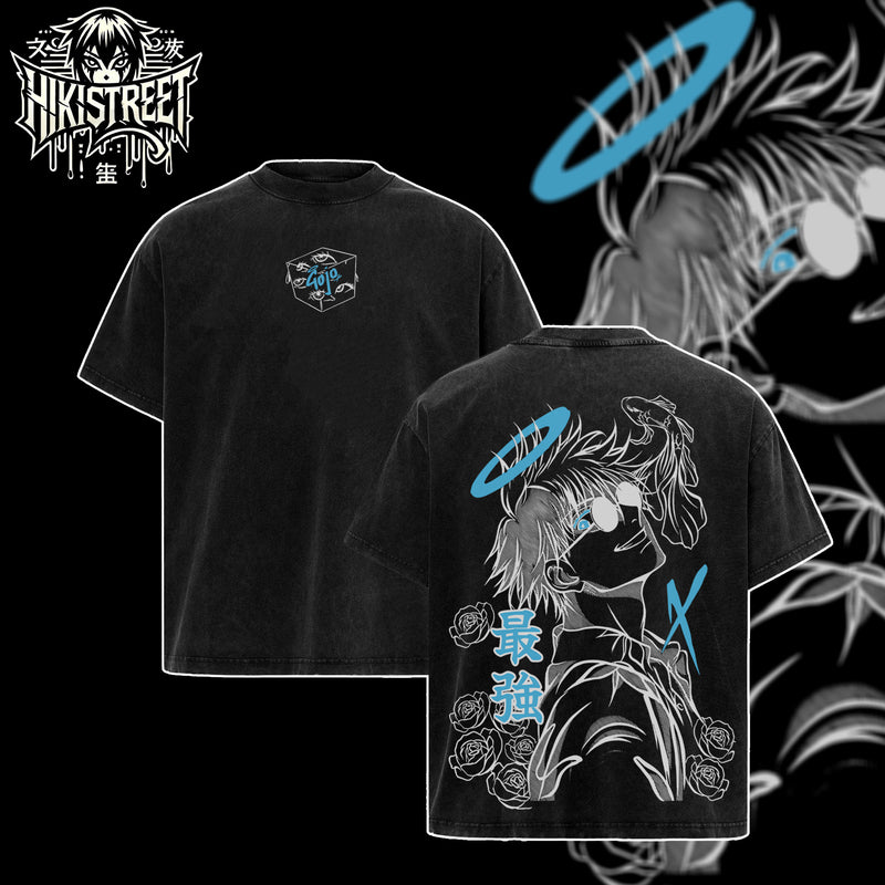 [HIKISTREET] Vintage Gojo Satoru Acid Washed T-Shirt, Jujutsu Kaisen Merch, Anime Washed Oversized Tee, Aesthetic Anime Streetwear Gift