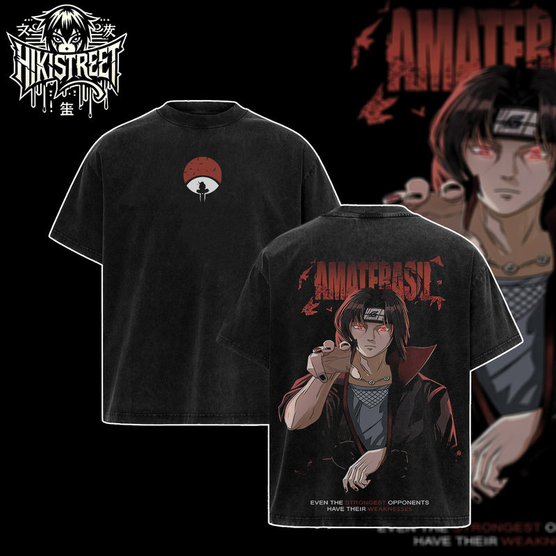 [HIKISTREET] Vintage Uchiha Itachi Acid Washed T-Shirt, Naruto Merch, Anime Washed Oversized Tee, Aesthetic Anime Streetwear Gift