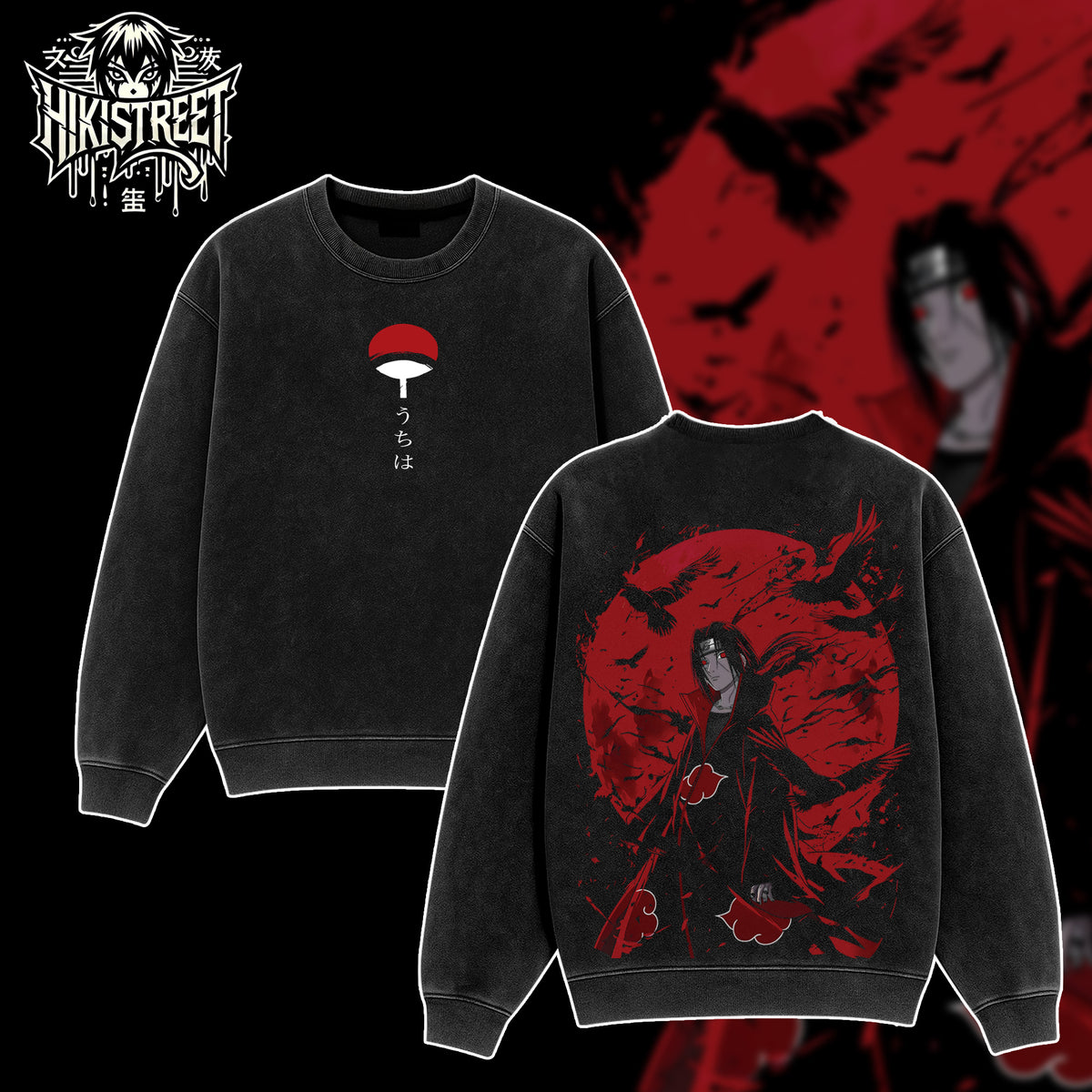 [HIKISTREET] Vintage Uchiha Itachi V2 Acid Washed T-Shirt, Naruto Merch, Anime Washed Oversized Tee, Aesthetic Anime Streetwear Gift