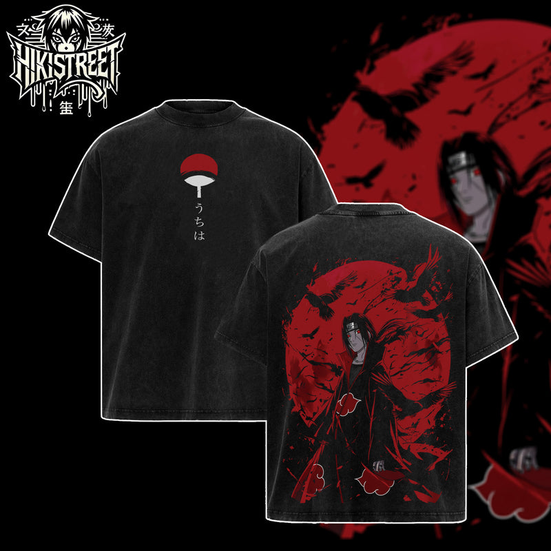 [HIKISTREET] Vintage Uchiha Itachi V2 Acid Washed T-Shirt, Naruto Merch, Anime Washed Oversized Tee, Aesthetic Anime Streetwear Gift