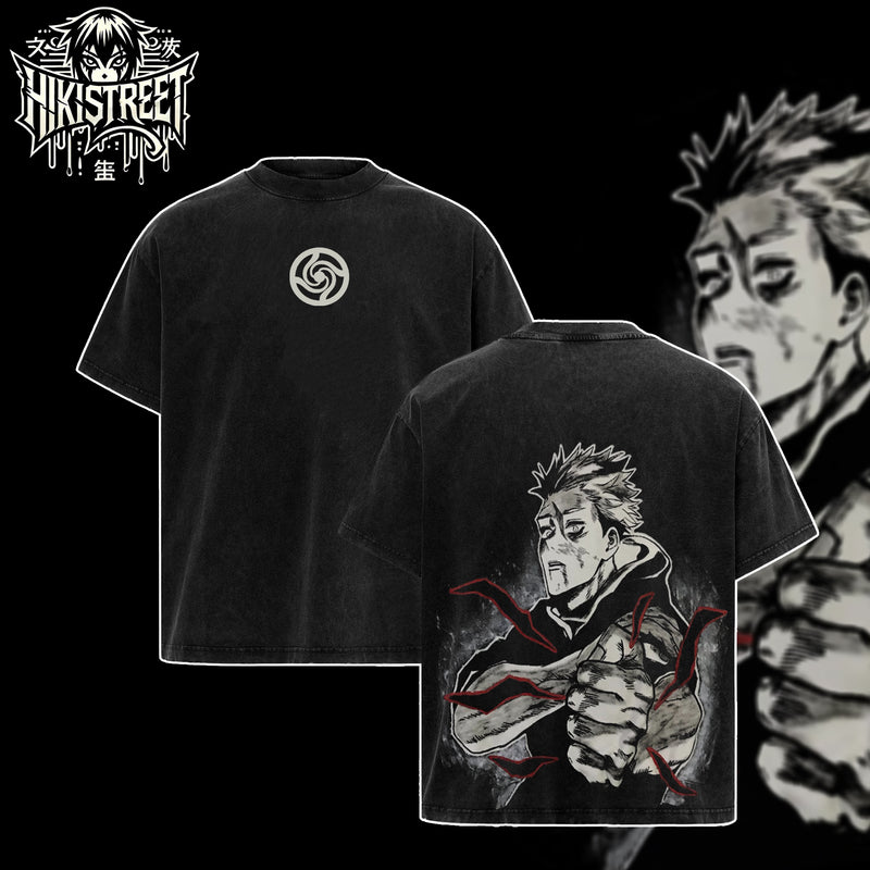 [HIKISTREET] Vintage Yuji Iadori Acid Washed T-Shirt, Jujutsu Kaisen Merch, Anime Washed Oversized Tee, Aesthetic Anime Streetwear Gift