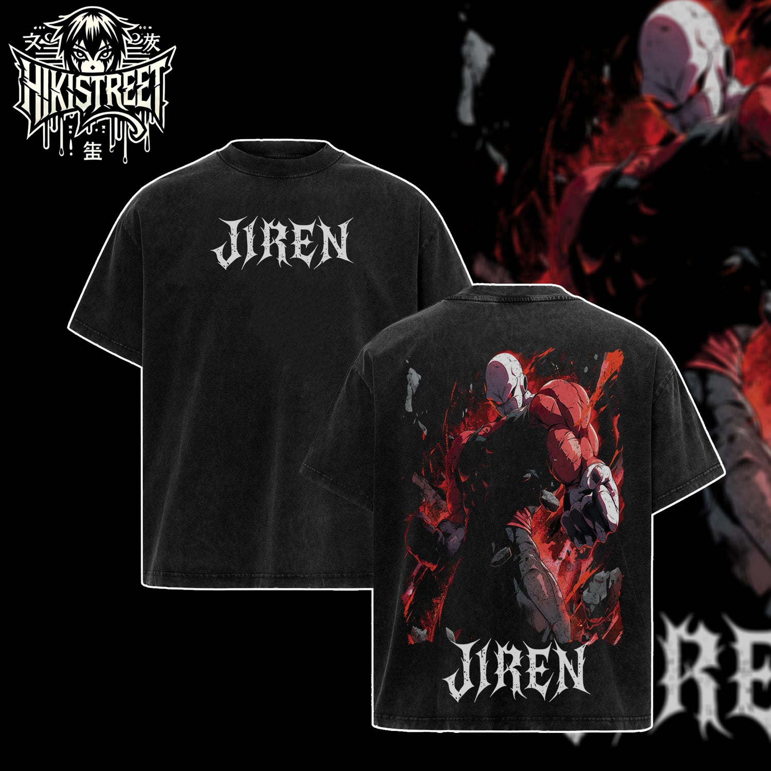 [HIKISTREET] Vintage Jiren Acid Washed T-Shirt, Dragon Ball Merch, Anime Washed Oversized Tee, Aesthetic Anime Streetwear Gift