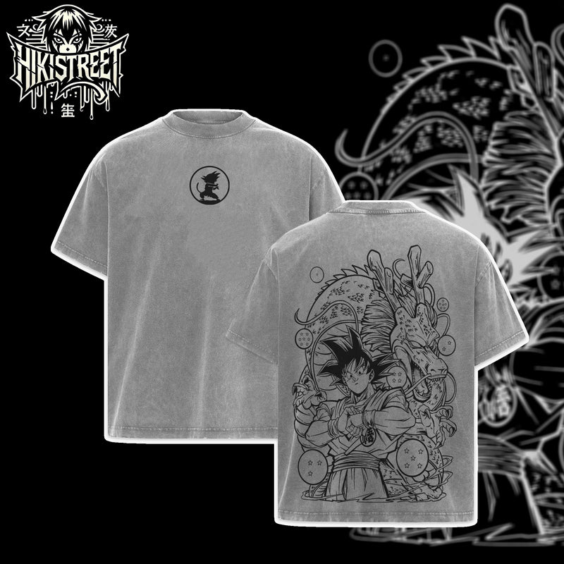 [HIKISTREET] Vintage Son Goku Acid Washed T-Shirt, Dragon Ball Merch, Anime Washed Oversized Tee, Aesthetic Anime Streetwear Gift