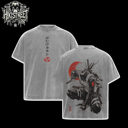 [HIKISTREET] Vintage Hatake Kakashi Acid Washed T-Shirt, Naruto Merch, Anime Washed Oversized Tee, Aesthetic Anime Streetwear Gift
