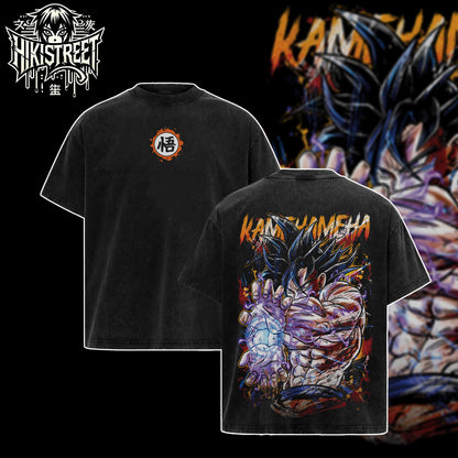 [HIKISTREET] Vintage Goku Kamekameha Acid Washed T-Shirt, Dragon Ball Merch, Anime Washed Oversized Tee, Aesthetic Anime Streetwear Gift